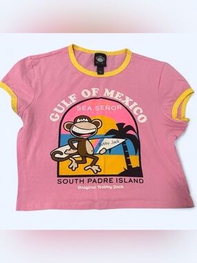 Bobby Jack Pink Short Sleeve Tee with Yellow Trim - Gulf of Mexico Graphic